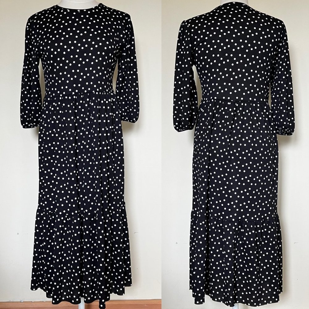 New Zara White Asymmetric Polka Dot T Shirt Dress Oversized main image 1